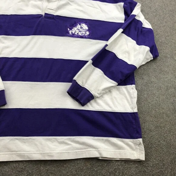 TCU Horned Frogs Polo Shirt Mens 2XL Purple White Striped Rugby Long Sleeve Y2K - Picture 3 of 9